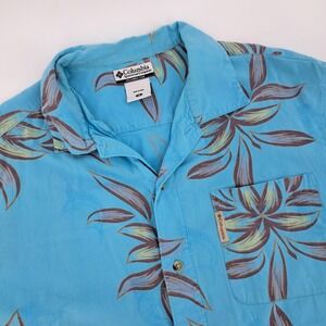 Columbia Sportswear Mens M Cotton Viscose Blue Floral Marlin Short Sleeve Shirt